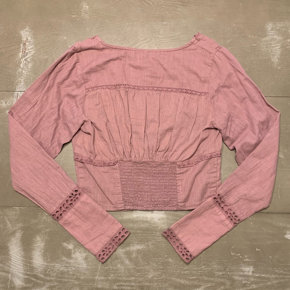 Free People NWT purple long sleeve short cropped small shirt - Picture 4 of 9